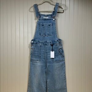 TNR Jeans Distressed Wide Leg Light Blue Denim Overalls NWT size large